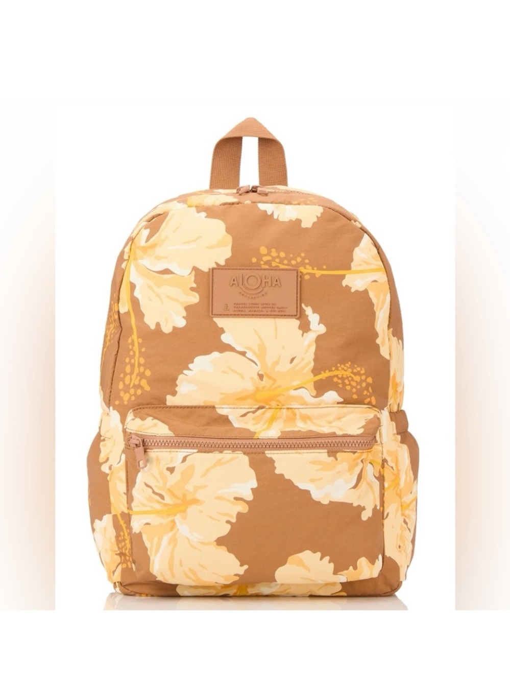 New ALOHA Collection Brown Floral Backpack with Cream and Yellow Hibiscus